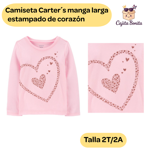 Camisa manga larga estampado de corazón Carters